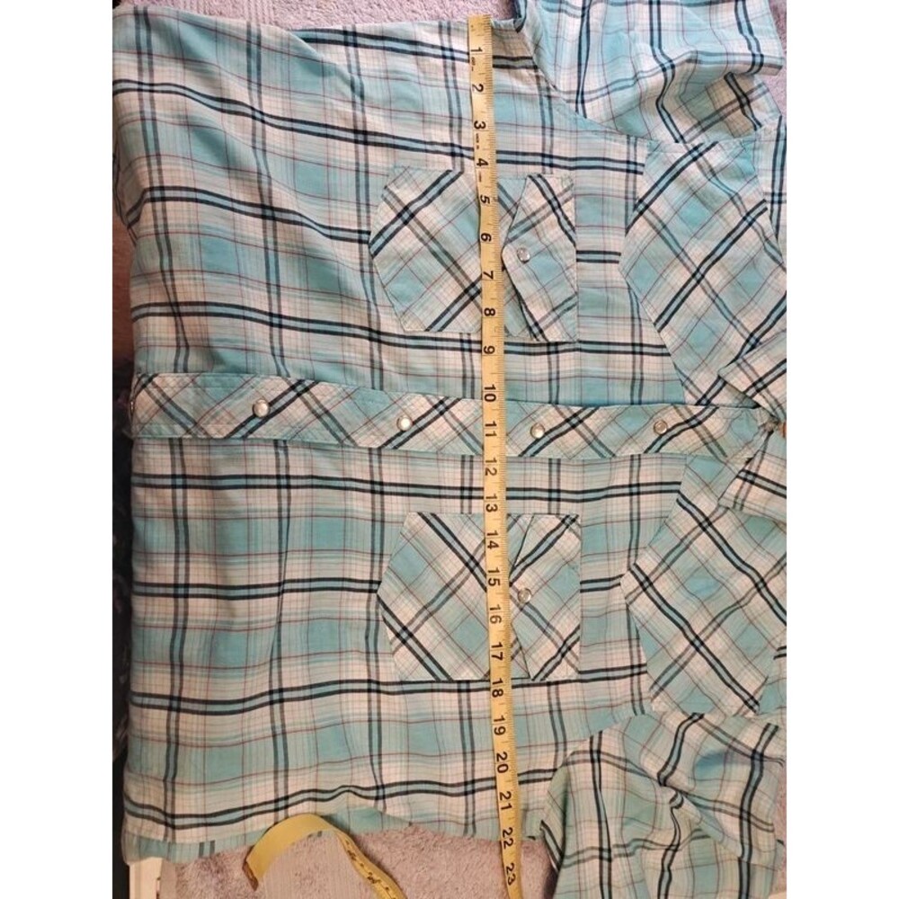 Wrangler Men’s Turquoise Plaid Short Sleeve Pearl Snap Western Shirt Size M - Picture 7 of 7